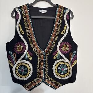 Gallagher Vintage Handmade Embroidered Folk Art Vest Large Embroidered #029